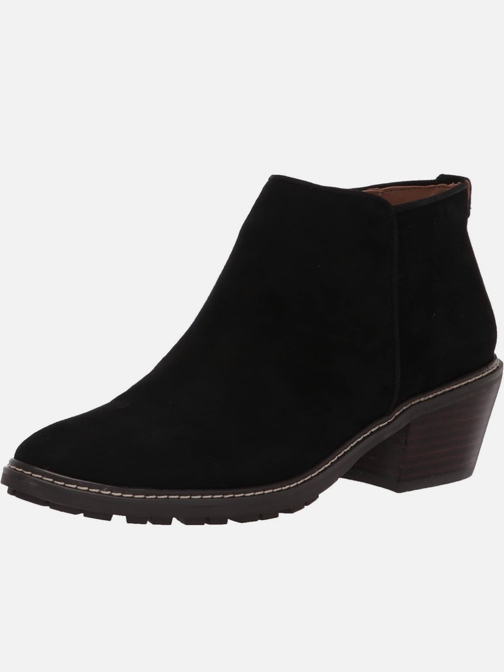 Sam Edelman Black Suede Low Ankle Boot with Stacked Heel
